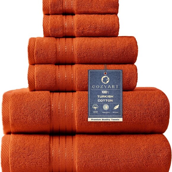 Absorbent 650 GSM Turkish Cotton Towel Set - 2 Large Bath 2 Hand 2 Washcloths